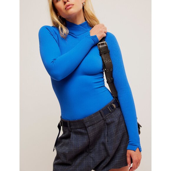 Free People Tops - FREE PEOPLE XYZ Recycled Turtleneck Bodysuit / Deja Blue